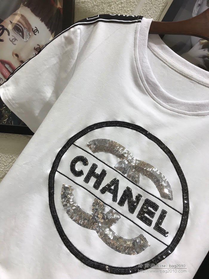 Chanel香奈兒 法國專櫃同步新款 小香新款 刺繡套裝 刺繡LOGO亮片繡花 鬆緊腰褲 時尚大氣款  xly1374